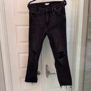 Good American Black Distressed Ankle Jeans